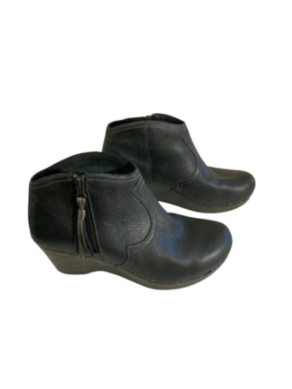 Dansko SALE! Wedge Ankle Boots Veronica Black Leather Tassel, size 40, 9-9 1/2